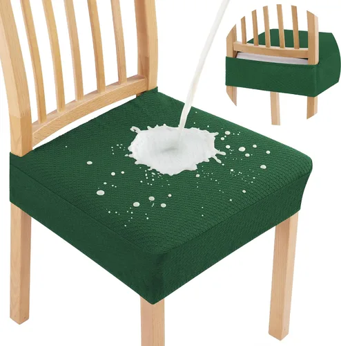 Miniatura 14 de Smiry Juego de 4 fundas de asiento impermeables para sillas de comedor, tela jacquard elástica, extraíble y lavable, fundas protectoras de asiento