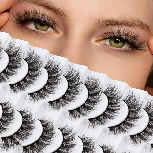 Miniatura 17 de Veleasha Pestañas rusas postizas con banda transparente que parecen extensiones de pestañas, tiras de pestañas con curvatura D, paquete de 10 pares