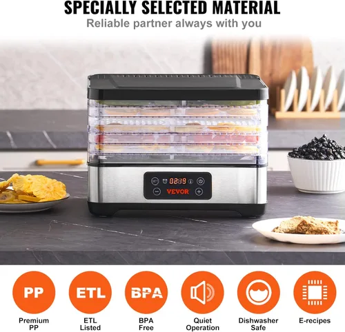 Miniatura 6 de VEVOR Máquina deshidratadora de alimentos, deshidratador de frutas de 5 bandejas, secadora eléctrica de alimentos de 300 W con temporizador