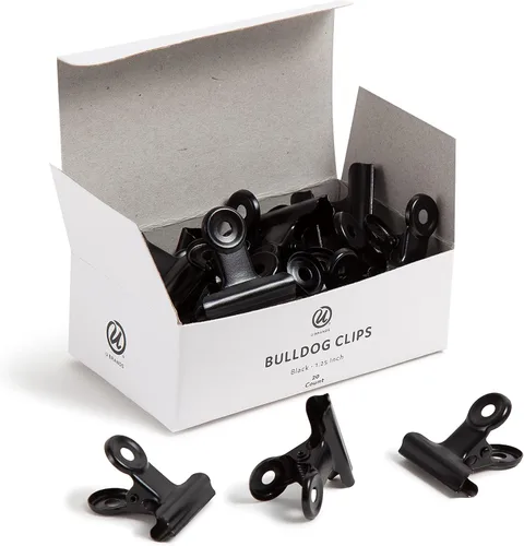 U Brands Clips Bulldog negros, suministros de organización de oficina, 1.25 pulgadas, 20 unidades