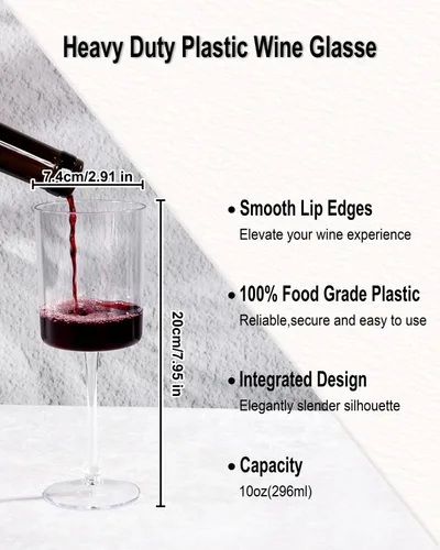 Miniatura 2 de Ciaell Paquete de 6 copas de vino de plástico – Copas de vino desechables de plástico de 10 onzas con tallo perfectas para fiestas, bodas, piscina