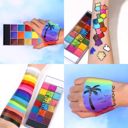 Miniatura 7 de UCANBE Juego de pintura facial y corporal, paleta de pintura Athena, 10 pinceles profesionales para artistas, bandeja grande y profunda, ideal