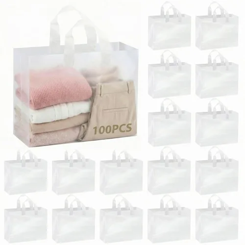 Miniatura 9 de Amylove 80 bolsas de regalo transparentes a granel con asa, bolsa de plástico esmerilado, embalaje reutilizable, envoltura de golosinas