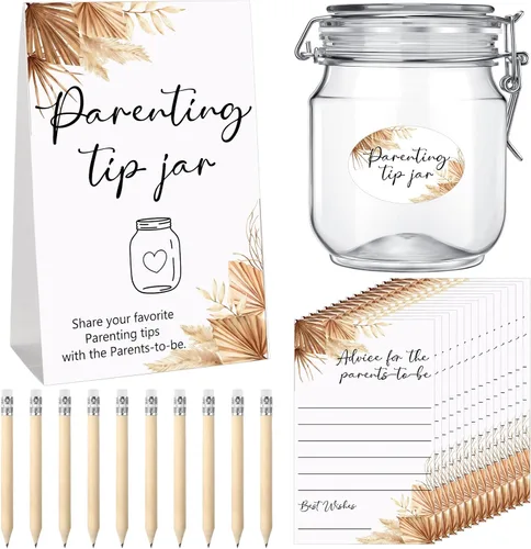 Miniatura 14 de Roowest Tarjetas de consejos de Baby Shower para bebé para nuevos padres - Cartel de frasco de propinas para nuevos padres, 60 tarjetas de consejos
