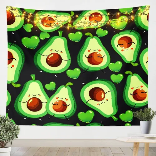 Manfei Bonito tapiz de aguacate con estampado de corazones verdes y grises para colgar en la pared para niños, niñas y adolescentes, tapiz de pared