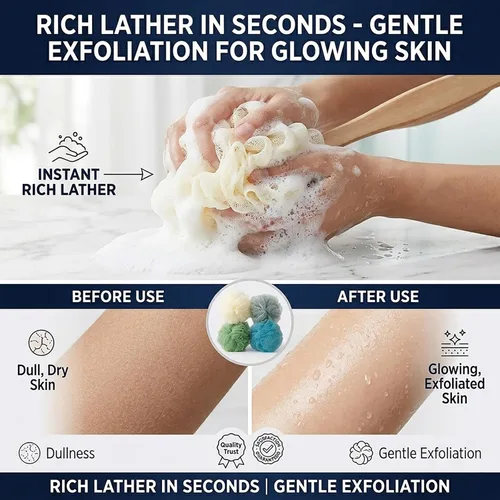 Miniatura 5 de Paquete de 4 esponjas grandes de esponja de esponja de baño con mango largo para ducha, cepillo de espalda para el cuerpo de baño, cepillo de spa
