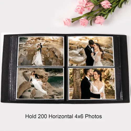 Miniatura 5 de Vienrose Álbum de fotos para 200 fotos de 4 x 6 pulgadas, cubierta de piel, libro de fotos de gran capacidad para bodas, bebés y vacaciones