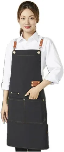 Miniatura 10 de Delantal de chef de lona con espalda cruzada para hombres y mujeres con correas ajustables y bolsillos grandes, delantal de lona
