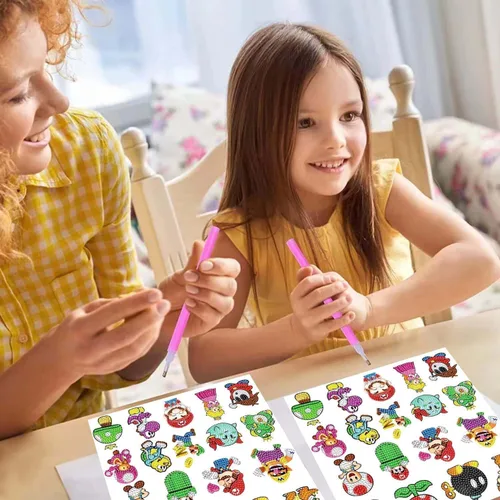 Miniatura 3 de PICNICFUN Kit de calcomanías de diamantes para niños, 24 piezas 5D DIY lindos personajes y animales de dibujos animados hechos a mano digital