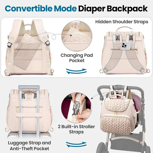 Miniatura 4 de Tealari Mochila de pañales convertible 4 en 1, bolsa de pañales impermeable para bebé con cambiador, se convierte en bolsa de bebé, mochila