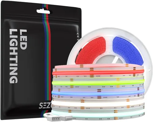Miniatura 17 de SEZO RGBW COB LED Tira de luces RGB+blanco cálido 3000K 16.4FT/5M DC12V 896LEDs/m 0.472 in ancho FCOB RGBWW Flexible de alta densidad Uniforme Cinta
