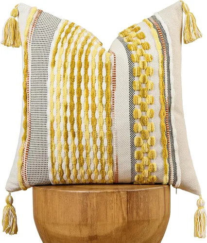 Miniatura 9 de AmHoo - Fundas de almohada de 18 x 18 pulgadas con borlas, fundas de almohada decorativas tejidas con textura de chenilla estilo boho para sofá