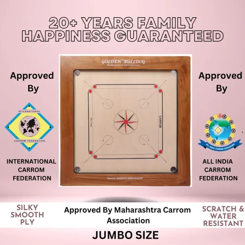 Miniatura 2 de KD Golden Carrom - Juego de mesa antiguo para interiores aprobado por la Federación Carrom de India y la Asociación Maharashtra Carrom