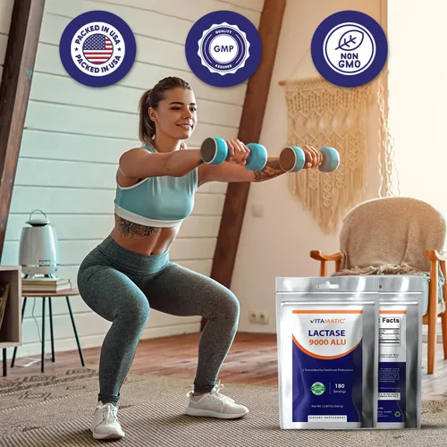 Miniatura 5 de Vitamatic Polvo de enzima lactasa – 9000 ALU por porción – 180 porciones – Apoya la digestión de lactosa, sin OMG, sin gluten