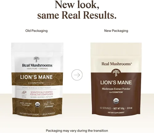 Miniatura 3 de Lions Mane polvo de extracto de hongos Real Mushrooms. Certificado orgánico 2.11 oz a granel. Hongo melena de león en polvo, perfecto