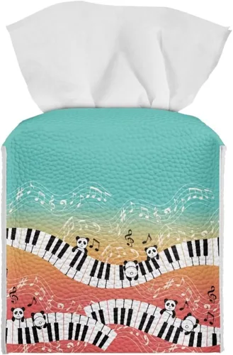 Miniatura 29 de Gomyblomy Coloridas notas musicales cajas de pañuelos cubiertas de teclado de piano pu cuero caja de pañuelos cuadrado organizador de pañuelos