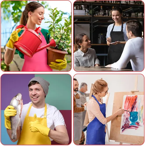 Miniatura 6 de Jiuguva 14 delantales lisos a granel con 2 bolsillos para adultos, delantales de cocina comercial de colores mixtos para cocina, mujeres, hombres