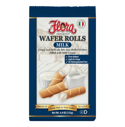 Miniatura 3 de Flora Wafer Rolls Avellana - Obleas italianas enrolladas con crema de avellanas - Bocadillo horneado ligero y crujiente al horno - 4.4 oz (125 g)