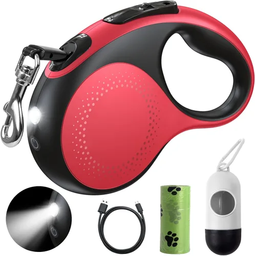 Miniatura 8 de Correa retráctil para perro con luz LED, correa recargable de 16 pies para perros pequeños y medianos de hasta 66 libras, 360° sin enredos, control