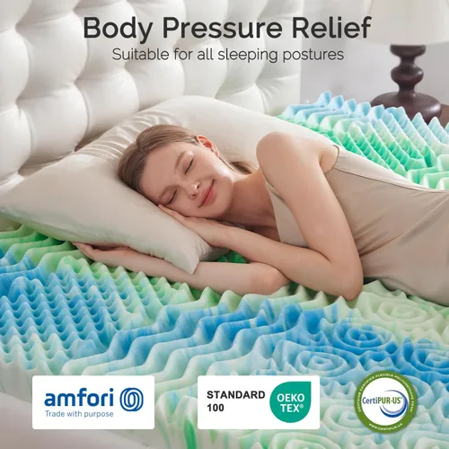 Miniatura 4 de SOOSLEEPY Cubrecolchón de espuma viscoelástica de 3 pulgadas y 7 zonas, tamaño individual, con infusión de gel refrigerante, para aliviar la presión