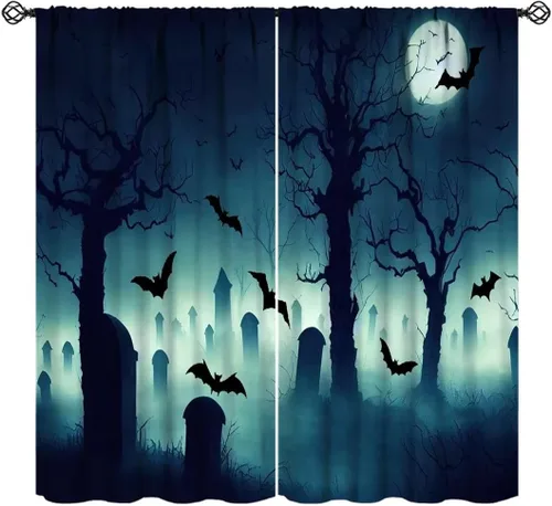 Miniatura 16 de Cortinas de bosque espeluznante, arañas góticas de bosque con niebla, árboles muertos, telarañas de telarañas de Halloween, estilo de fiesta