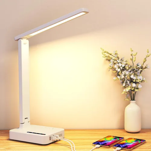 Miniatura 11 de COZOO Lámpara de escritorio LED con 3 puertos de carga USB, 2 tomas de corriente CA, 3 modos de color y 3 niveles de brillo, función