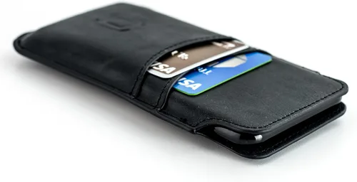 Dockem Funda tipo cartera provincial para iPhone de 6.5 a 6.7 pulgadas, piel sintética vintage, 2 ranuras para tarjetas [negro]