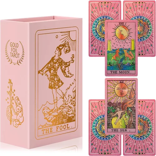 Tarjetas de tarot para principiantes, cartas de tarot rosas con libro guía lámina dorada con significados en ellos, 78 cartas de tarot clásicas de