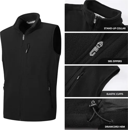 Miniatura 2 de Outdoor Ventures - Chaleco de forro polar ligero con cremallera completa para hombre, con 5 bolsillos, cálido invierno, sin mangas, chaqueta informal