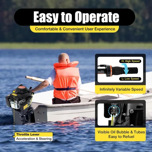 Miniatura 4 de HANGKAI - Motor fuera de borda de 4 HP de 4 tiempos 52CC, motor de barco de pesca resistente con sistema de refrigeración por aire, sistema CDI 4HP