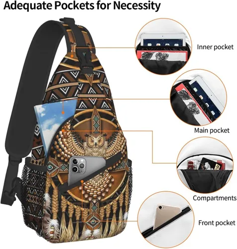 Miniatura 4 de Linda bolsa bandolera de estilo nativo americano, bolsa cruzada en el pecho, mochila casual india para mujeres y hombres