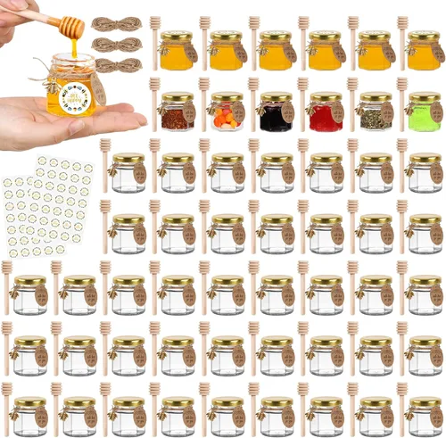 Miniatura 14 de AuroTrends Paquete de 30 mini tarros de miel de 1.5 onzas con cucharita de miel, tarros de vidrio para regalos de baby shower/recuerdos de boda