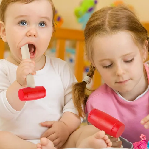 Miniatura 8 de Martillo de juguete de simulación de martillos de madera de plástico para niños pequeños, herramientas de mantenimiento portátiles para niños