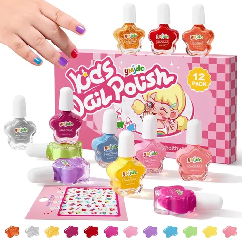 Regalos de Pascua - Juego de esmaltes de uñas para niños, 12 x 0.2 fl oz, no tóxico, despegable, secado rápido, para niñas, belleza sorpresa de