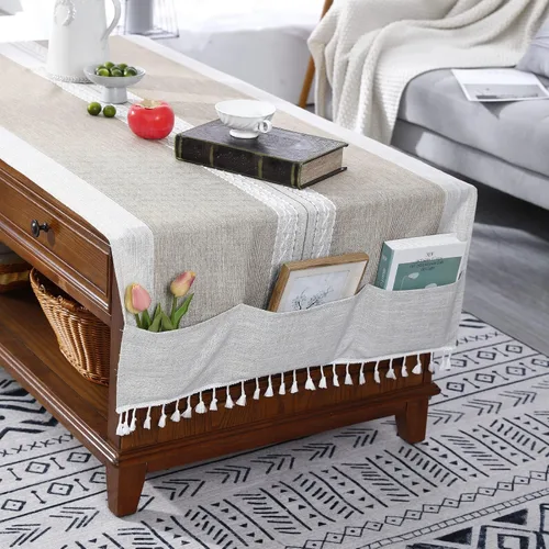 Miniatura 3 de Mantel rectangular de lino con borlas para mesa de café con bolsillos
