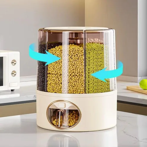 Miniatura 3 de Dispensador de alimentos giratorio de 6 rejillas prémium con tapa sellada, contenedor de almacenamiento de granos de rotación de 360° para arroz