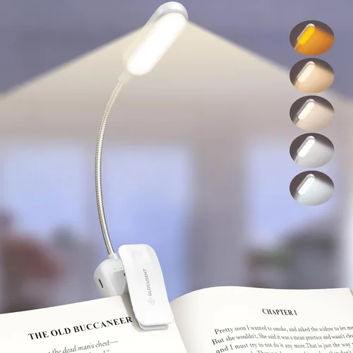Miniatura 9 de Glocusent Luz de libro de 20 LED para leer en la cama, luz de lectura para el cuidado de los ojos, 5 colores y 5 brillos de 3 a 100 lm regulables