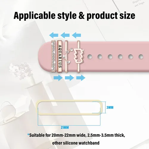 Miniatura 5 de Anillos decorativos de 12 constelaciones compatibles con correas de silicona de Apple Watch de 1.929 in, 1.772 in, 1.732 in, 1.654 in, 1.614 in