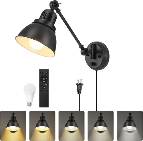 Miniatura 12 de GOODATE ENCOMLI - Juego de 2 apliques de pared enchufables con interruptor de encendido y apagado regulable, lámpara de pared con brazo oscilante