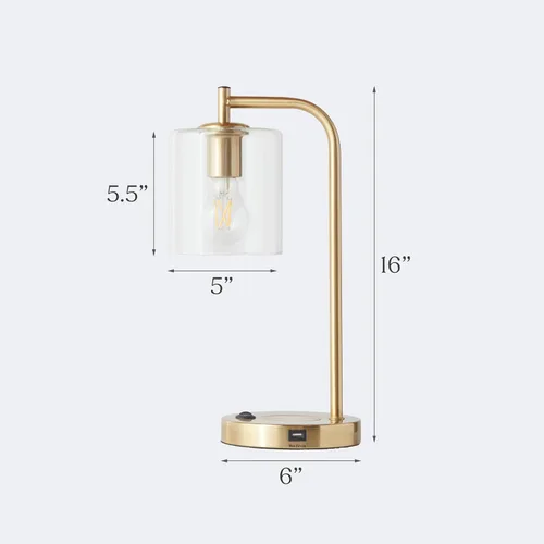 Miniatura 9 de Brightech Elizabeth - Lámpara de mesa con almohadilla de carga inalámbrica y puerto USB, lámpara de lectura de noche, lámpara de escritorio dorada