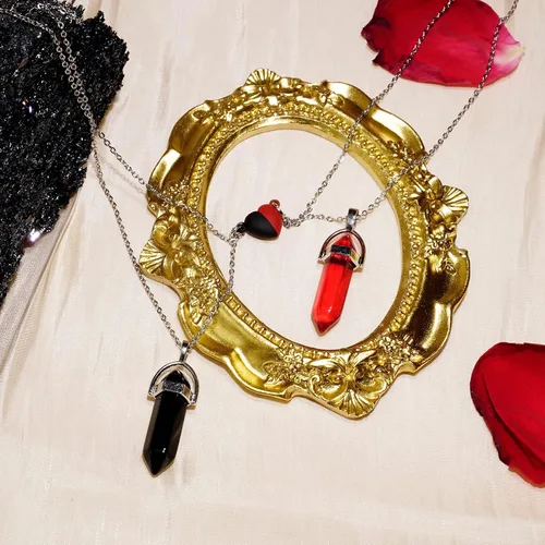 Miniatura 3 de POZANKI 2 collares con dije de cristal curativo de cuarzo negro y rojo, collar de corazón a juego para parejas, mejor amigo, novio, novia, regalo