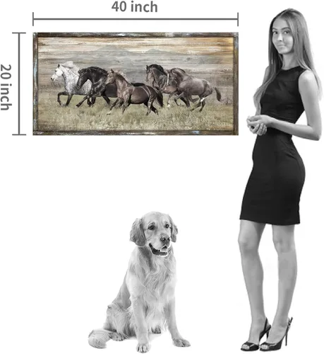 Miniatura 6 de Cuadro de caballos de madera para decoración de pared: pintura moderna de animales de caballo de vida silvestre sobre arte de pared de madera