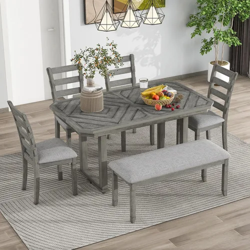 Miniatura 12 de Bellemave Juego de mesa de comedor de 6 piezas para 6 mesas de cocina rectangulares con 4 sillas de comedor y banco, juego de comedor para 6