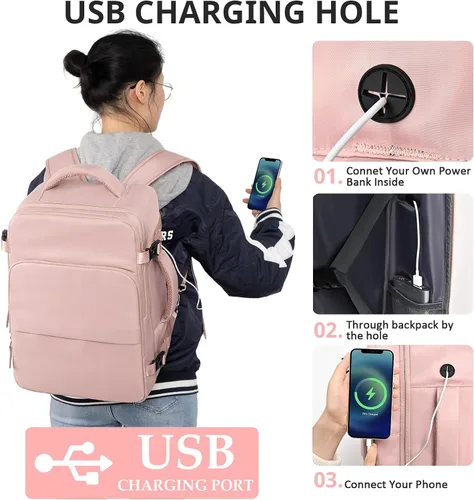 Miniatura 39 de Mochila de Viaje Snoffic para Mujer, Negro, 17 pulg.