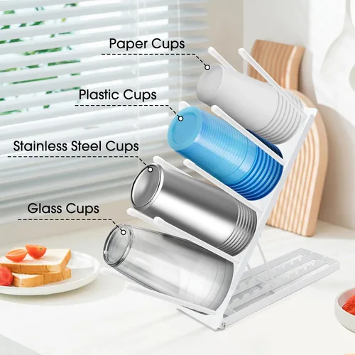 Miniatura 6 de ShineMe Soporte para taza de café para encimera, dispensador de tazas de metal ajustable y tapa con organizador de pajita, organizador de 4