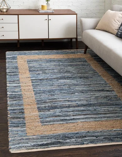 Miniatura 13 de Unique Loom Chindi Jute Collection - Alfombra rectangular (2' x 3' 1", rectangular, azul marino/natural)