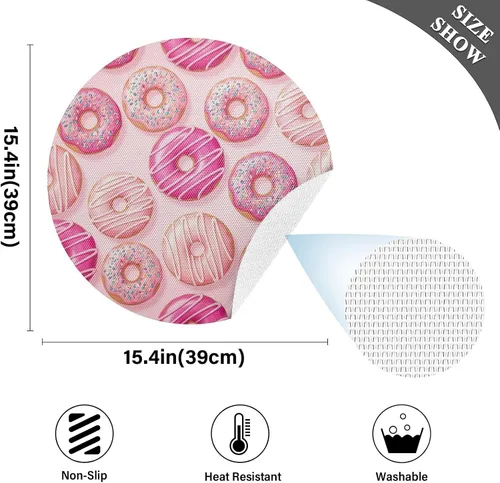 Miniatura 4 de Pink Donuts Round Placemat, Non Slip Heat Resistant Mats for Kitchen one sizex1