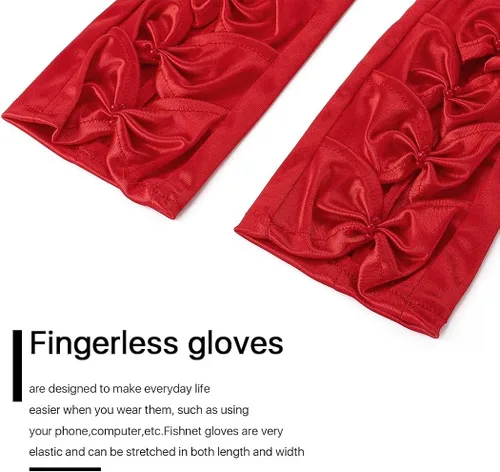 Miniatura 3 de GEMILY Bownot - Guantes largos de satén sin dedos para mujeres y niñas