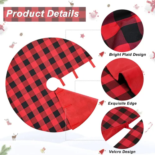 Miniatura 3 de SoarDream Faldas de árbol a cuadros de Navidad pequeñas de 24 pulgadas, falda de árbol a cuadros de búfalo rojo y negro para Navidad, fiesta de Año