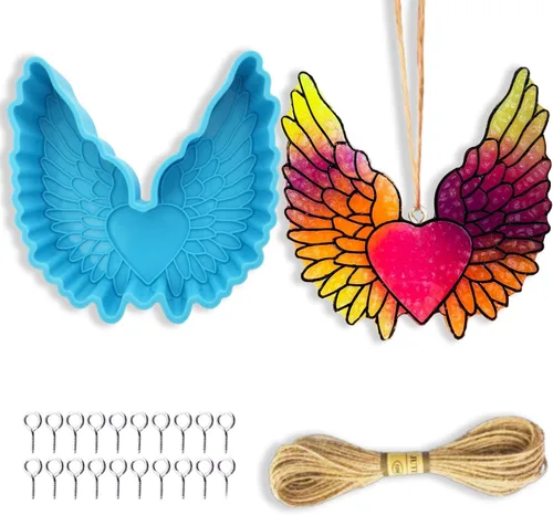 Miniatura 9 de Molde de silicona Freshie para automóvil con alas de corazón, para perlas aromáticas, velas de jabón, cera y arcilla, molde de yeso